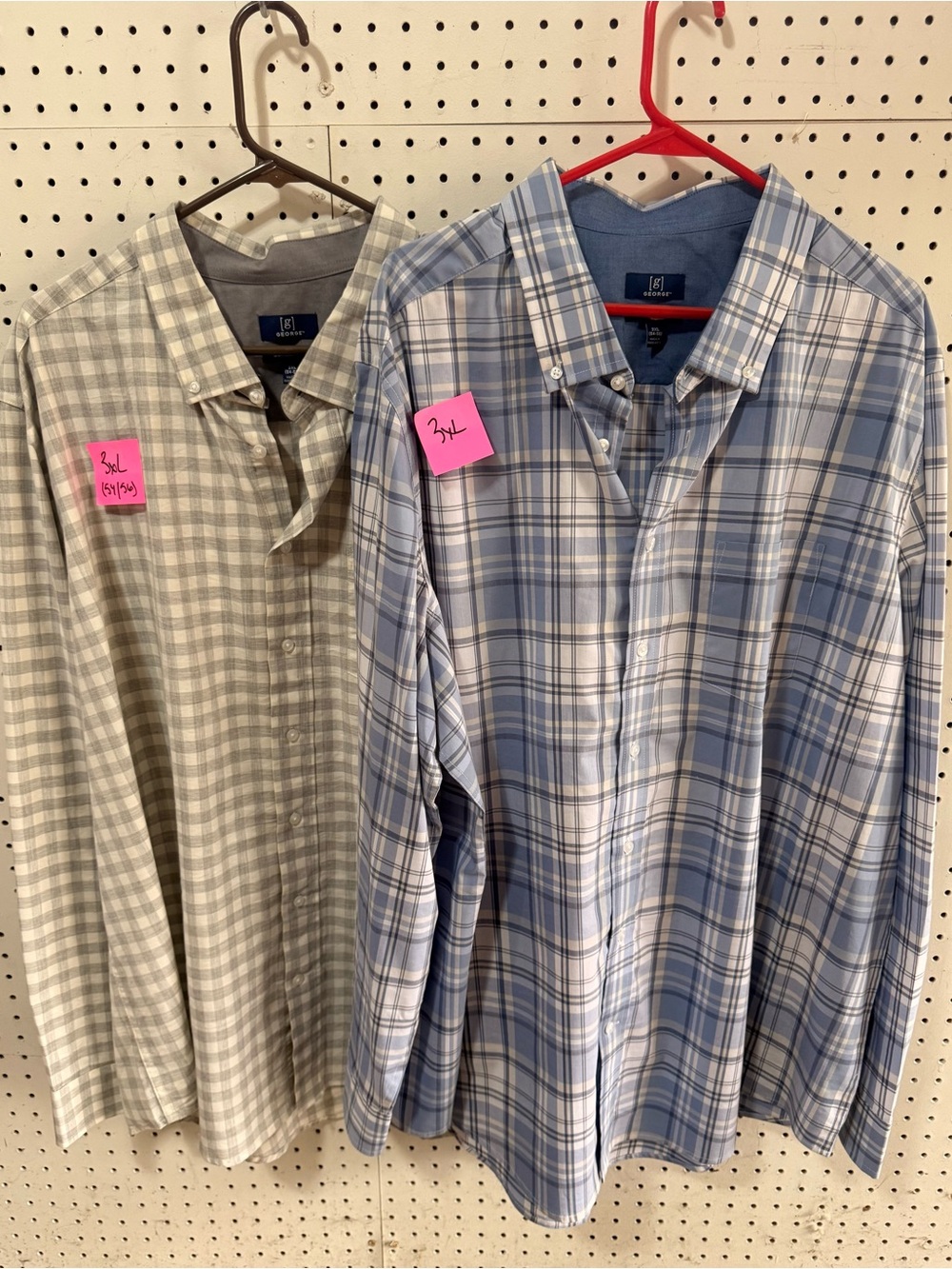 George Men's Light Blue and Gray Plaid Dress Shirts
